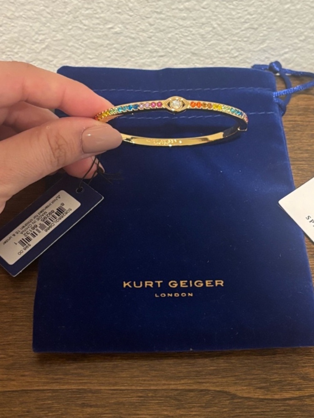Kurt Geiger Goldtone Rainbow Crystal Bangle Bracelet